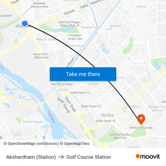 Akshardham (Station) to Golf Course Station map