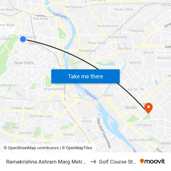Ramakrishna Ashram Marg Metro Station to Golf Course Station map