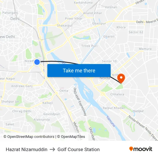Hazrat Nizamuddin to Golf Course Station map
