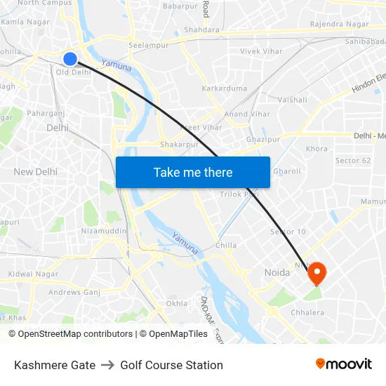 Kashmere Gate to Golf Course Station map