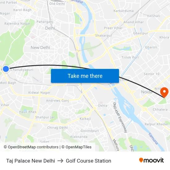 Taj Palace New Delhi to Golf Course Station map