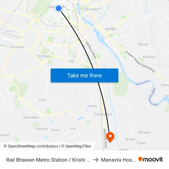 Rail Bhawan Metro Station / Krishi Bhawan to Manavta Hospital map