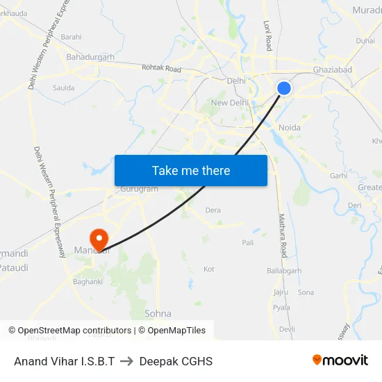 Anand Vihar I.S.B.T to Deepak CGHS map