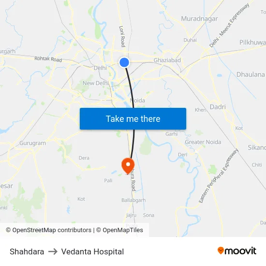 Shahdara to Vedanta Hospital map
