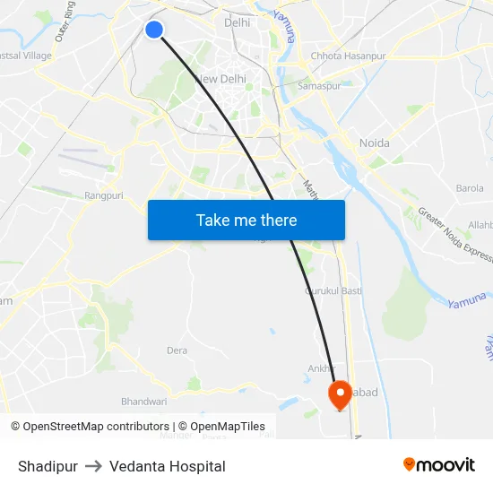 Shadipur to Vedanta Hospital map