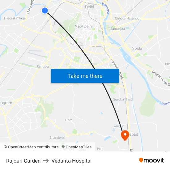 Rajouri Garden to Vedanta Hospital map