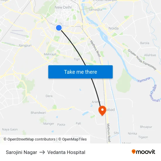 Sarojini Nagar to Vedanta Hospital map