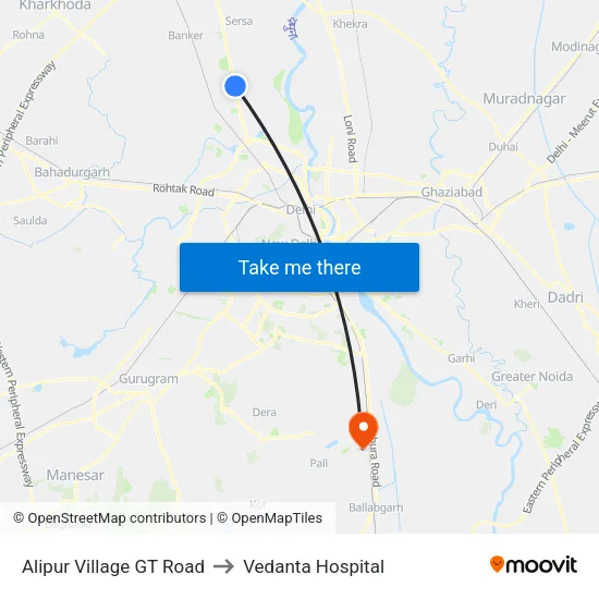 Alipur Village GT Road to Vedanta Hospital map