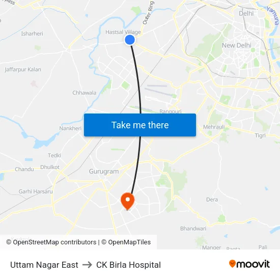 Uttam Nagar East to CK Birla Hospital map