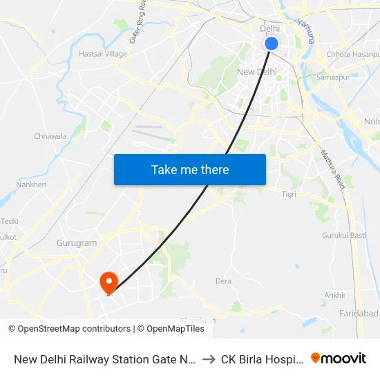 New Delhi Railway Station Gate No.2 to CK Birla Hospital map