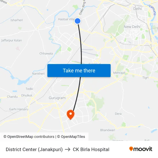 District Center (Janakpuri) to CK Birla Hospital map