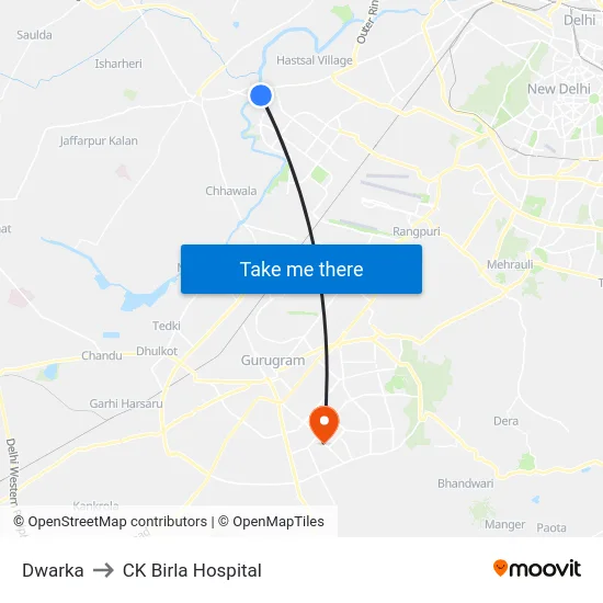 Dwarka to CK Birla Hospital map