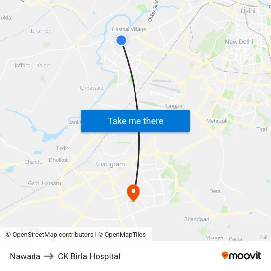 Nawada to CK Birla Hospital map