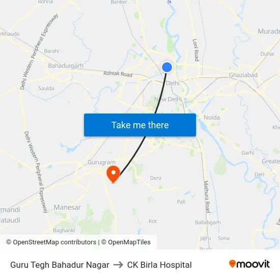 Guru Tegh Bahadur Nagar to CK Birla Hospital map
