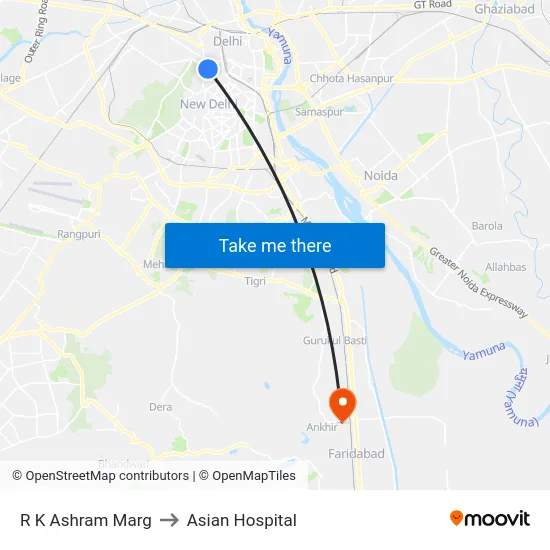 R K Ashram Marg to Asian Hospital map
