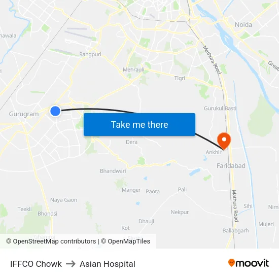 IFFCO Chowk to Asian Hospital map