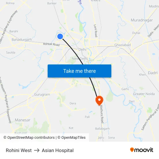 Rohini West to Asian Hospital map