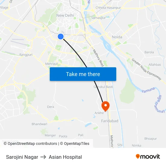 Sarojini Nagar to Asian Hospital map
