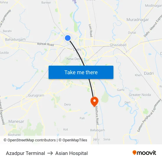 Azadpur Terminal to Asian Hospital map