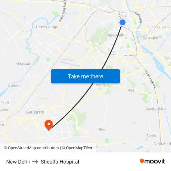New Delhi to Sheetla Hospital map