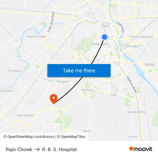 Rajiv Chowk to R. B. S. Hospital map