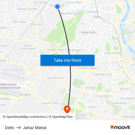 Delhi to Jahaz Mahal map