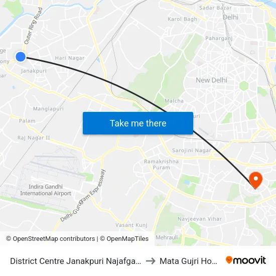District Centre Janakpuri Najafgarh Road to Mata Gujri Hospital map
