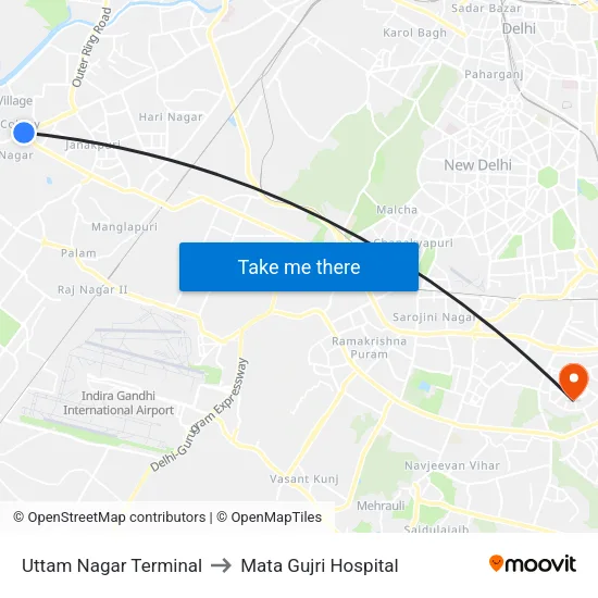Uttam Nagar Terminal to Mata Gujri Hospital map