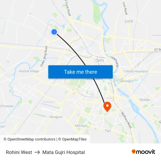 Rohini West to Mata Gujri Hospital map