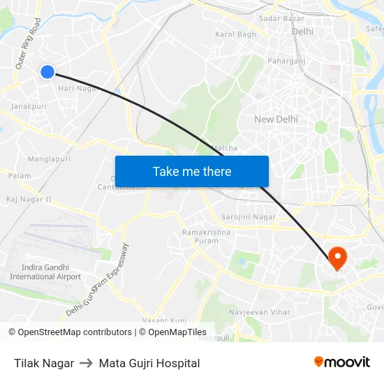 Tilak Nagar to Mata Gujri Hospital map