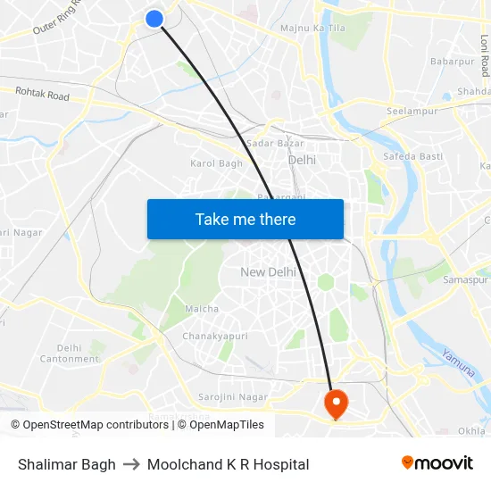 Shalimar Bagh to Moolchand K R Hospital map