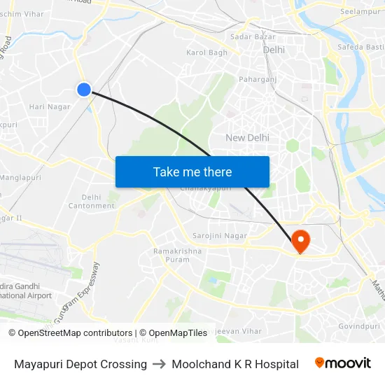 Mayapuri Depot Crossing to Moolchand K R Hospital map