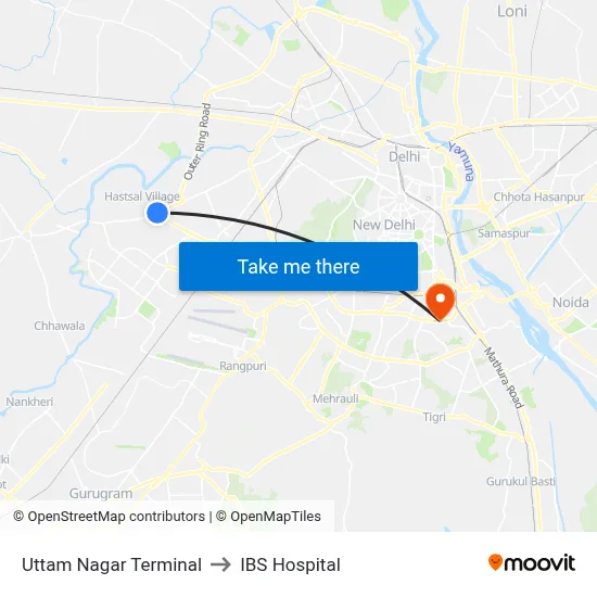 Uttam Nagar Terminal to IBS Hospital map