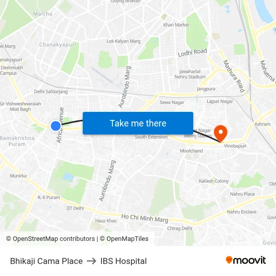 Bhikaji Cama Place to IBS Hospital map