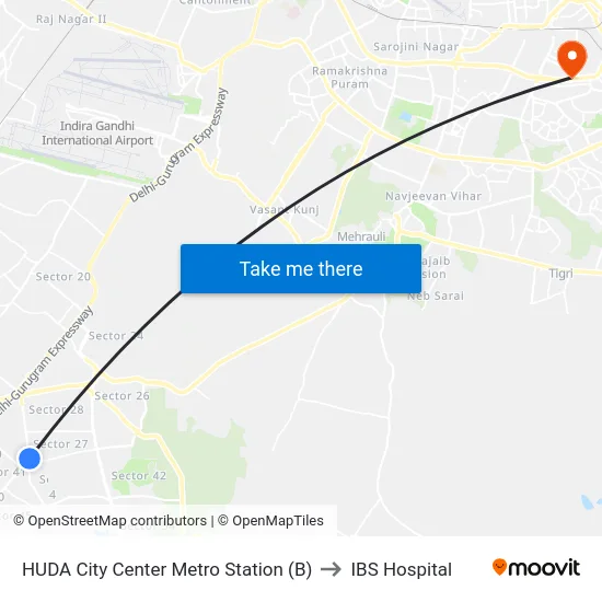 HUDA City Center Metro Station (B) to IBS Hospital map