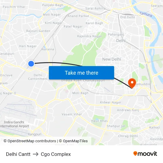 Delhi Cantt to Cgo Complex map