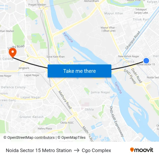 Noida Sector 15 Metro Station to Cgo Complex map