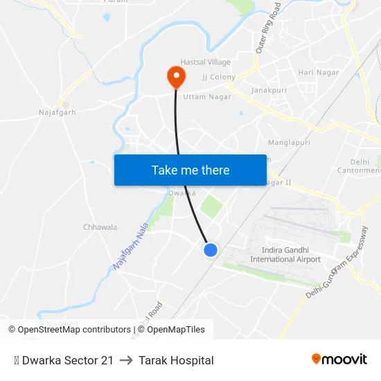 ✈ Dwarka Sector 21 to Tarak Hospital map