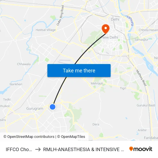 IFFCO Chowk to RMLH-ANAESTHESIA & INTENSIVE CARE map