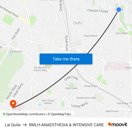 Lal Quila to RMLH-ANAESTHESIA & INTENSIVE CARE map