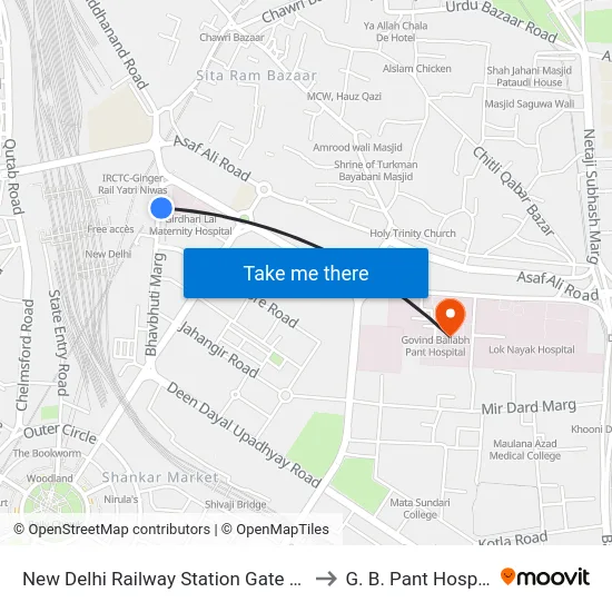 New Delhi Railway Station Gate No.2 to G. B. Pant Hospital map
