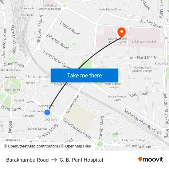 Barakhamba Road to G. B. Pant Hospital map