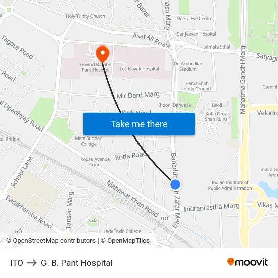 ITO to G. B. Pant Hospital map