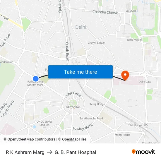 R K Ashram Marg to G. B. Pant Hospital map