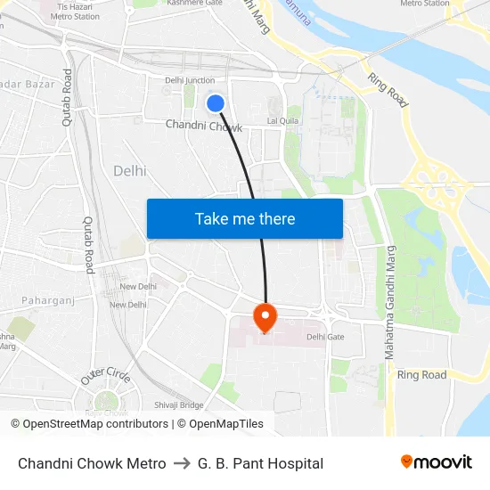 Chandni Chowk Metro to G. B. Pant Hospital map