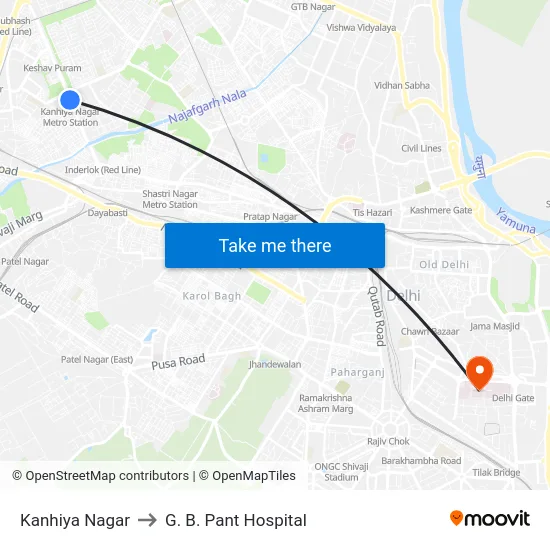 Kanhiya Nagar to G. B. Pant Hospital map