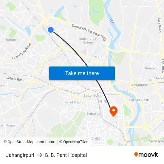 Jahangirpuri to G. B. Pant Hospital map