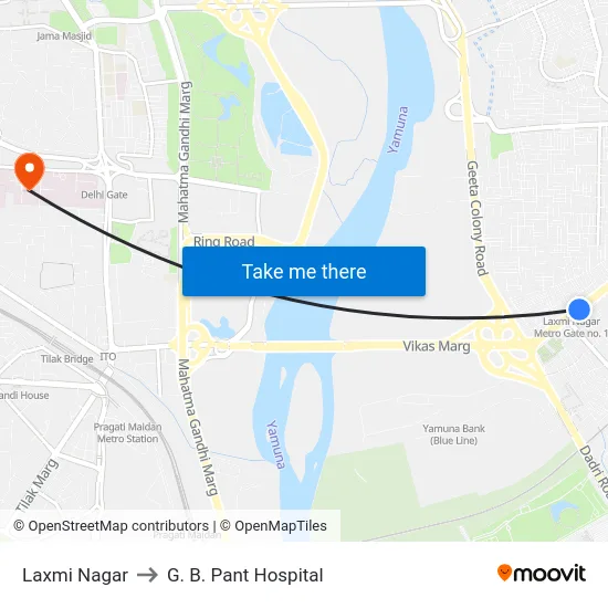 Laxmi Nagar to G. B. Pant Hospital map