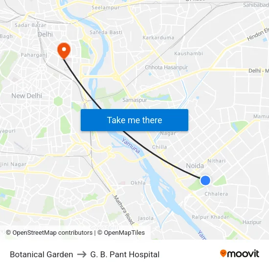 Botanical Garden to G. B. Pant Hospital map