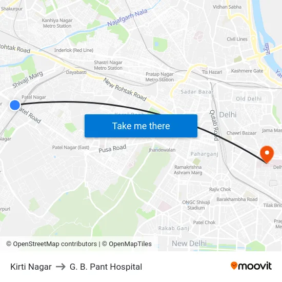 Kirti Nagar to G. B. Pant Hospital map
